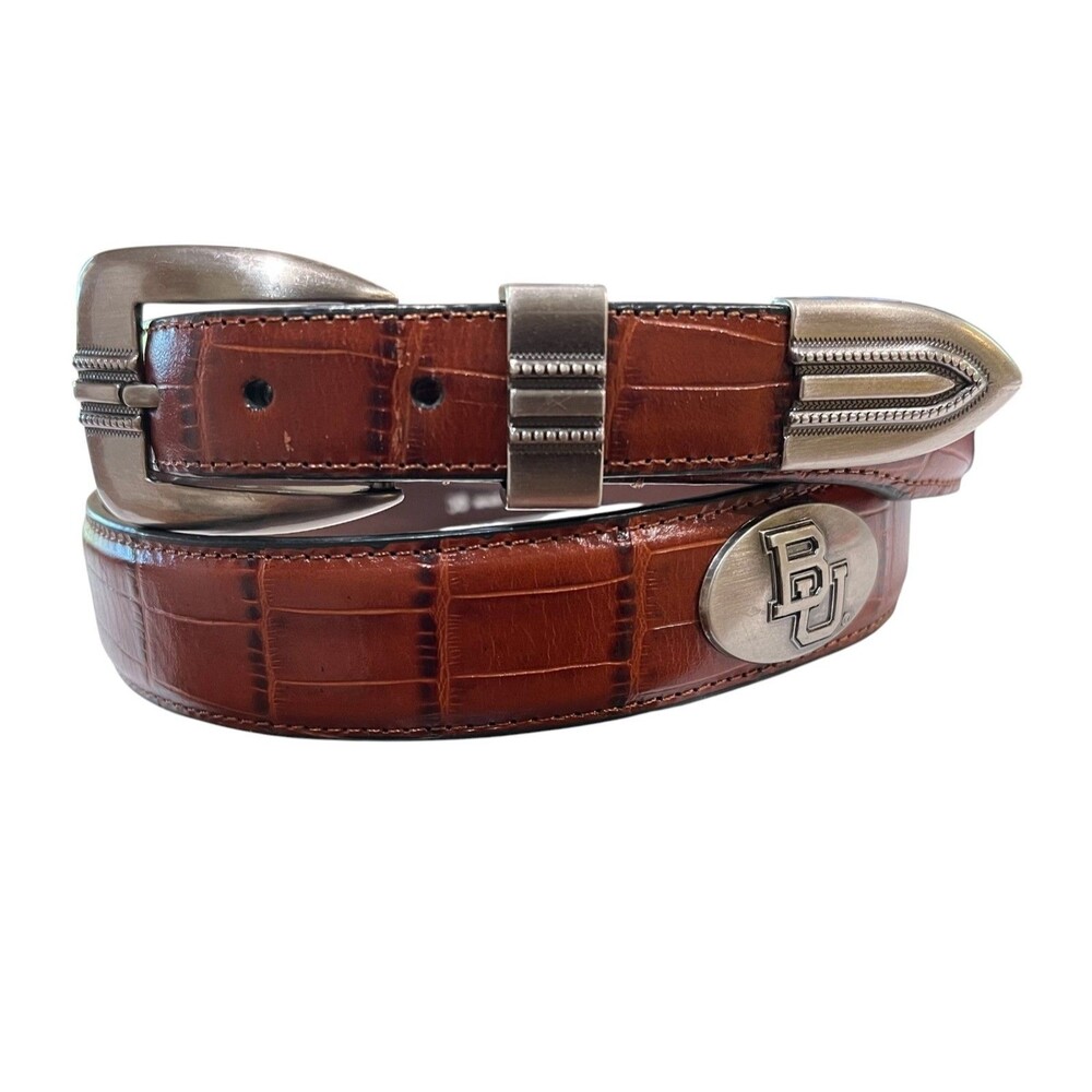 Zep-Pro Men's Brown Croc Embossed Leather Boston University Belt  Size 38
